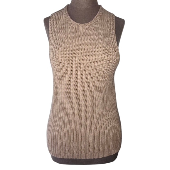 Vince Waffle Knit Stitch Ribbed Sweater 100% Cotton Sweater Tank Top Vest  XS - Picture 2 of 16
